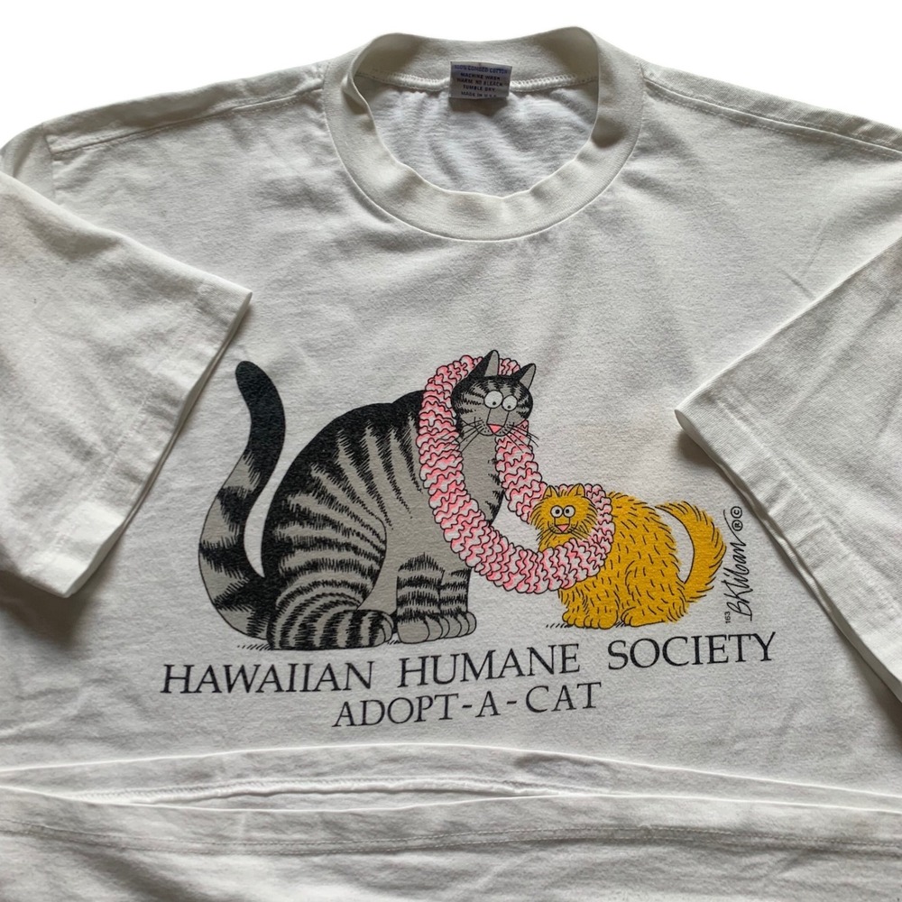 Vintage Crazy Shirts B Kliban Hawaiian Humane Society Cat T-Shirt White Medium